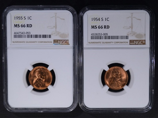 1954-S & 1955-S LINCOLN CENTS NGC