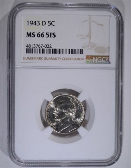 1943-D JEFFERSON NICKEL NGC MS66 5FS