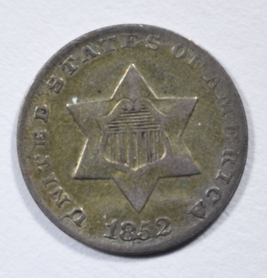 1852 TYPE-1 THREE CENT SILVER, VF