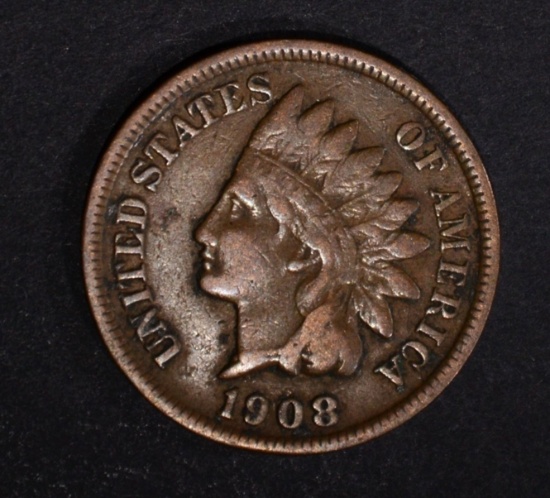 1908-S INDIAN HEAD CENT, FINE KEY COIN