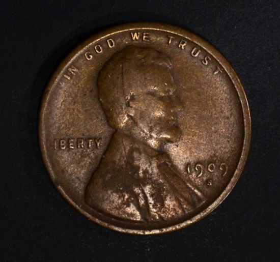 1909-S LINCOLN CENT, FINE KEY COIN