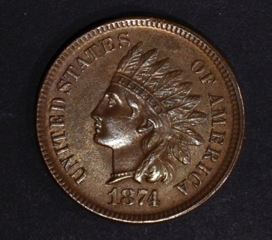 1874 INDIAN HEAD CENT, AU/BU