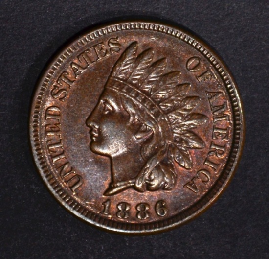 1886 INDIAN HEAD CENT, XF.AU