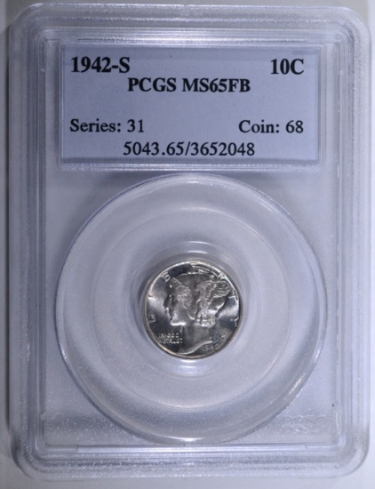 1942-S MERCURY DIME, PCGS MS-65 FB