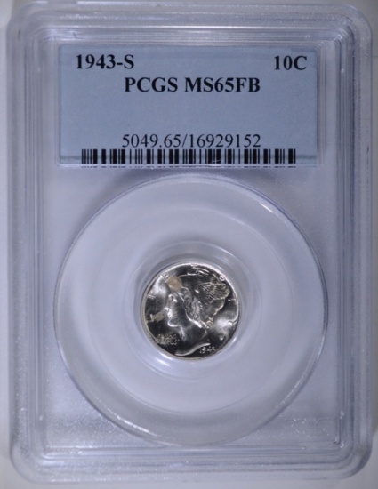 1943-S MERCURY DIME, PCGS MS-65 FB