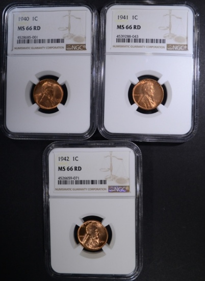 1940, 41, 42 LINCOLN CENTS NGC MS-66 RD