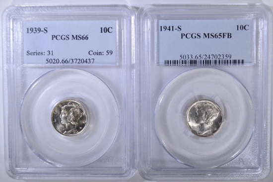 PCGS MERCURY DIMES 1939-S MS-66 & 41-S MS-65 FB