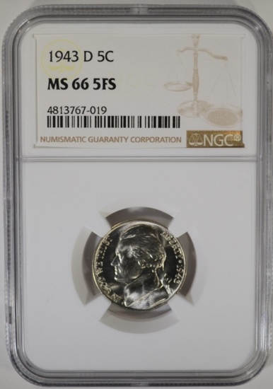 1943-D JEFFERSON NICKEL NGC MS66 5FS