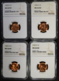 1954-D,S, & 55-D,S LINCOLN CENTS NGC MS-66 RD