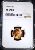 1946-D LINCOLN CENT, NGC MS-67 RED