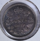 1870 SILVER 5 CENTS CANADA  CH.AU/BU