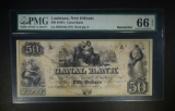 1850's $50 CANAL BANK PMG 66 EPQ