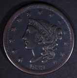 1839 LARGE CENT  XF