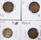 4 - LINCOLN CENTS; 1910-S VG, 1926-S F/VF