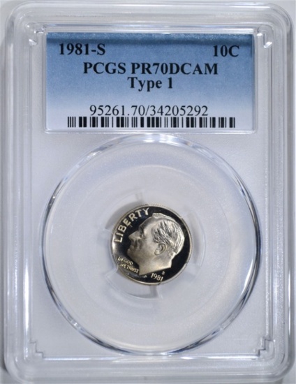 1981-S T-1 ROOSEVELT DIME, PCGS PR-70 DCAM