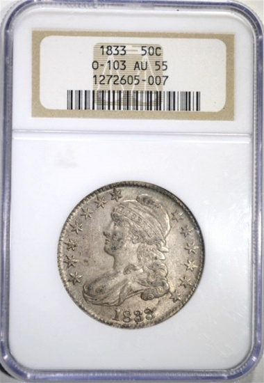 1833 CAPPED BUST HALF DOLLAR, NGC AU-55 0-103