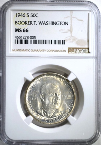 1946-S B.T. WASHINGTON HALF, NGC MS-66