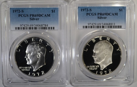 2 - 1972 S SILVER IKE DOLLARS PCGS PR69