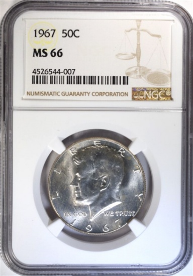 1967 KENNEDY HALF DOLLAR NGC MS66