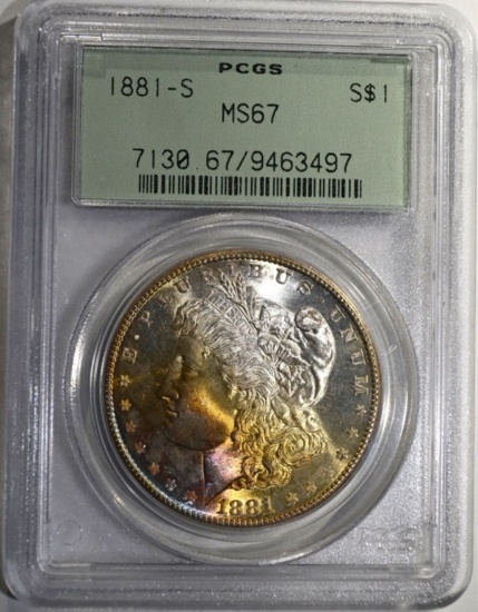 1881-S MORGAN DOLLAR, PCGS MS-67 OLD GREEN HOLDER