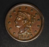 1855 BRAIDED HAIR LARGE CENT  XF/AU