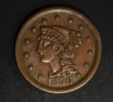 1856 BRAIDED HAIR LARGE CENT  XF