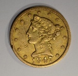 1847 C $5.00 GOLD  XF/AU