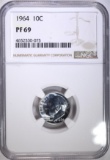 1964 ROOSEVELT DIME, NGC PF-69