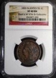 1855 LARGE CENT, NGC XF-40