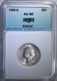 1935-S WASHINGTON QUARTER, EMGC AU