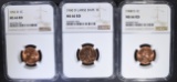 3 - NGC MS66RD LINCOLN CENTS; 1968-S,