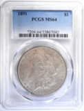 1891 MORGAN SILVER DOLLAR, PCGS MS-64