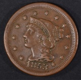 1853 LARGE CENT  XF