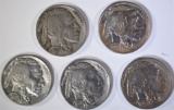 5 BUFFALO NICKELS: 1935-D VF, 1935 AU,