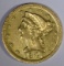 1847 D $5.00 GOLD LIBERTY  AU+