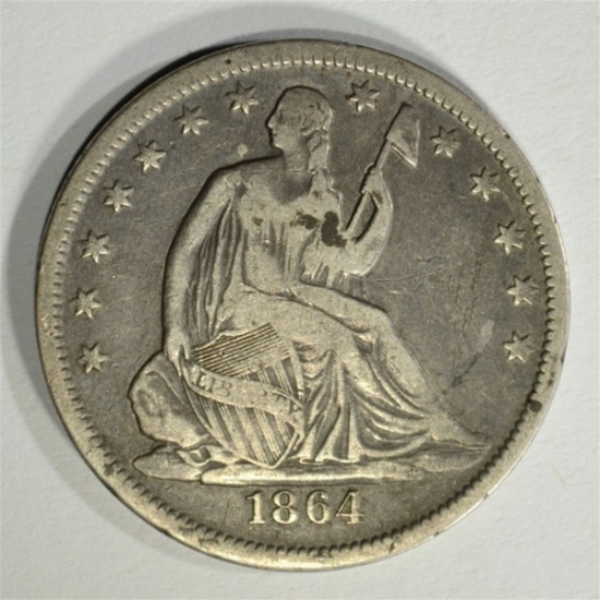 1864-S SEATED HALF DOLLAR, VF/XF