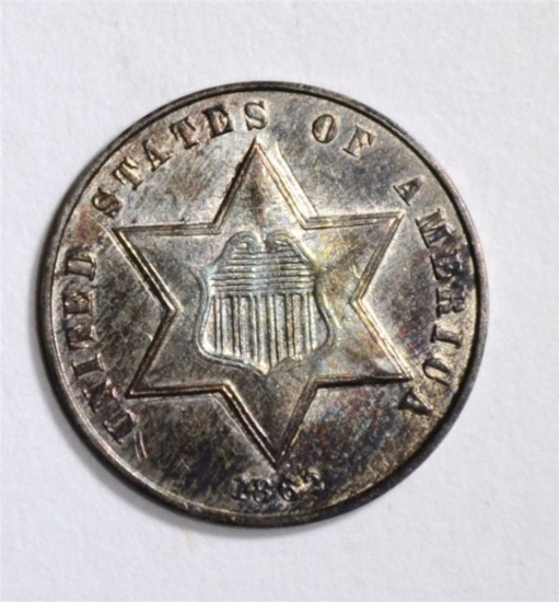 1862 TYPE-3 3-CENT SILVER, AU NICE!