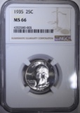 1935 WASHINGTON QUARTER NGC MS 66