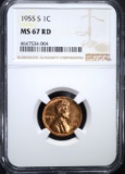 1955-S LINCOLN CENT, NGC MS-67 RED