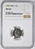 1965 SMS ROOSEVELT DIME NGC MS69