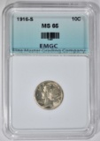 1916-S MERCURY DIME, EMGC GEM BU