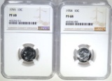 1954 & 55 ROOSEVELT DIMES, NGC PF-68