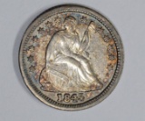 1845 SEATED HALF DIME, AU/BU