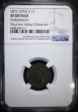 1873 OPEN 3 INDIAN CENT NGC XF