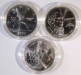 3-UNC COMMEM SILVER DOLLARS: