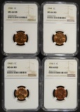 4 LINCOLN CENTS NGC MS-66 RD