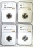 1957, 60, 62 & 63 ROOSEVELT DIMES, NGC PF-68