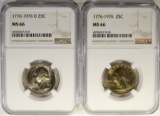 1976 & 1976-D WASHINGTON QUARTERS, NGC MS-66