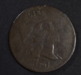 1797 1/1 LIBERTY CAP HALF CENT  VG