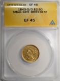 1843-O/O $2.50 GOLD LIBERTY SMALL DATE